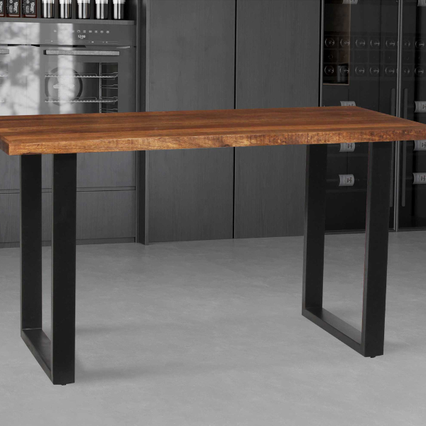 Table de bar Nicola - 160x80x93cm - métal/bois de manguier