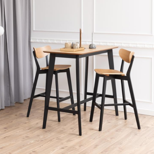 Table de bar rectangulaire Roxby, placage chêne, 120x60 cm