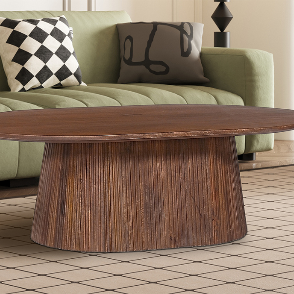 Table basse ovale Miguel 120 cm brun clair | Structure en bois massif et plateau Mango | H-H 37 x L-L 120 x P-P 70 cm