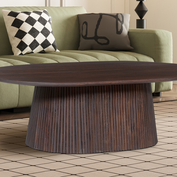 Table basse ovale Miguel 120 cm Dark Brown | Structure en bois massif et plateau Mango | H-H 37 x L-L 120 x P-P 70 cm