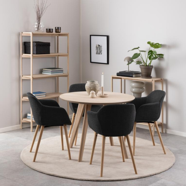 Table de salle à manger ronde Townsville - Placage chêne blanc, 100x75 cm