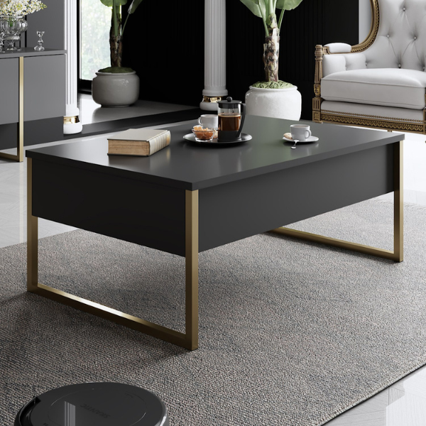 Table basse Woody Fashion | 90 x 60 x 40 cm | Anthracite Gold