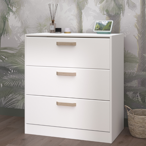 Commode Sueno 80cm avec trois tiroirs - blanc/décor chêne