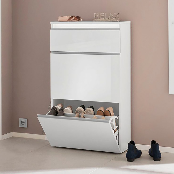 Armoire à chaussures Avada | 60 x 26,5 x 108 cm | High Gloss White