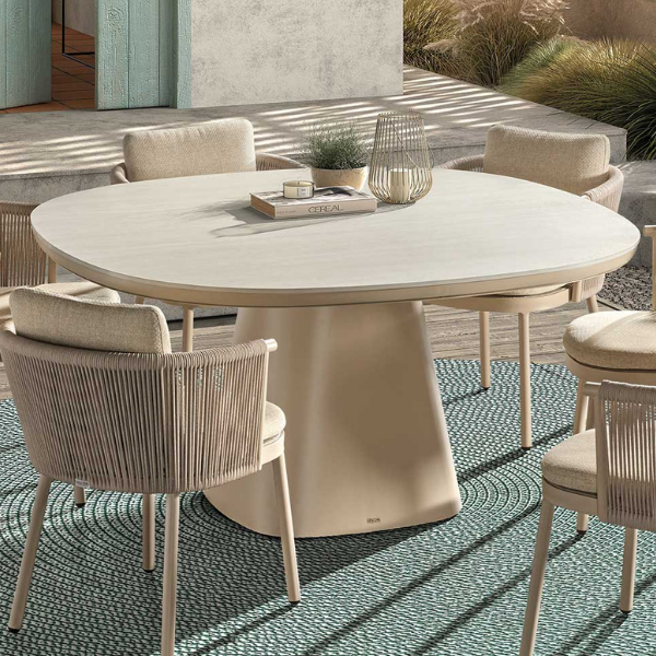 Table de jardin Romero | Ø150 x 75 cm | Romano Travertino Blanc design