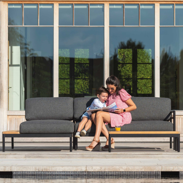 Ensemble salon de jardin Alba | Canapé deux places, chaise longue, table basse | Couleur anthracite