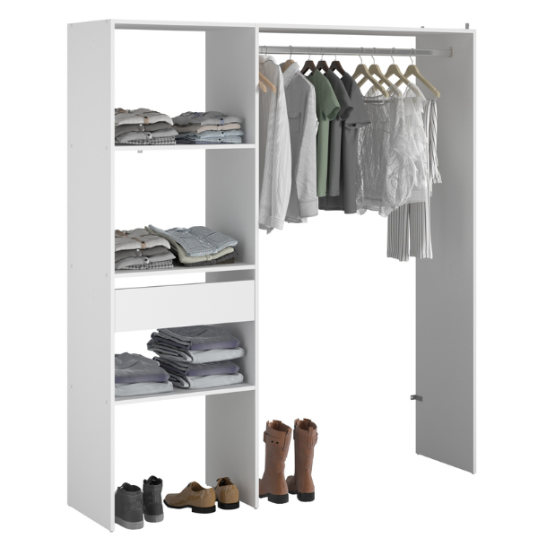 Armoire Botan 162cm, 3 planches & 1 tringle & 1 tiroir - blanc