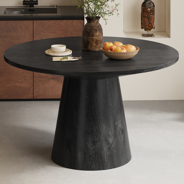 Table de salle à manger ronde Tommy 130 cm - bois de magnolia noir