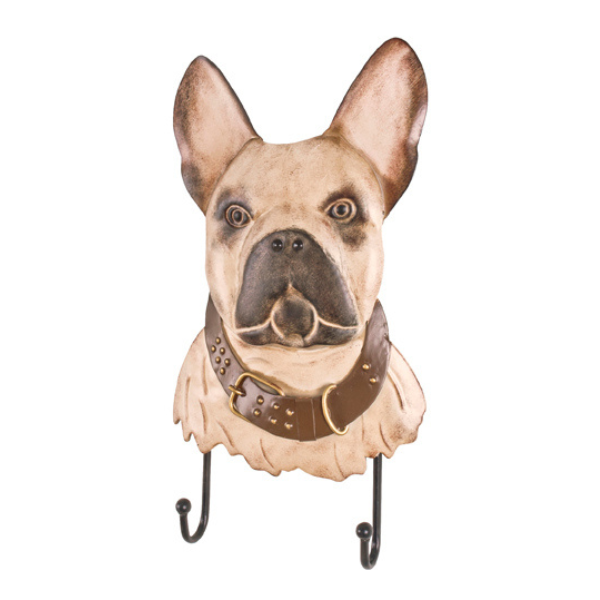 Porte-manteau bouledogue - 20x5x36 cm - Beige/Métal