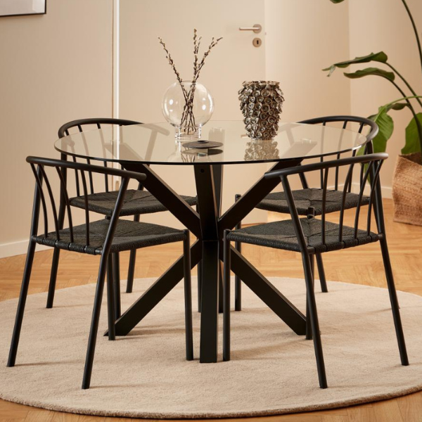 Table de salle à manger ronde Hennie - Ø119cm - plateau en verre