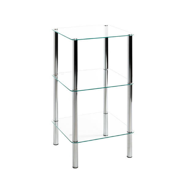 Table d'appoint carrée Bas - 39x39x75 cm - Acier chromé/verre de sécurité
