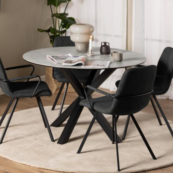 Table de salle à manger Hennie - Ø119x75,5 cm - plateau céramique - gris