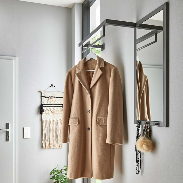 Tringle à vêtements avec miroir Kimberly - 108x26x75 cm - Acier/anthracite