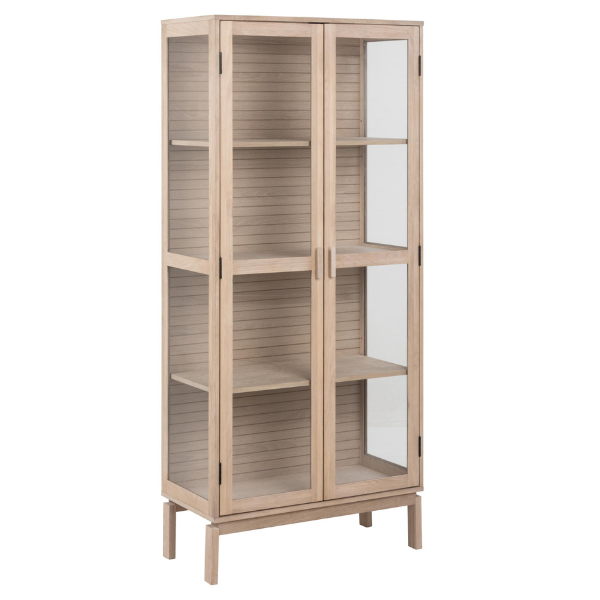 Vitrine Linley 80x40x180cm avec deux portes - placage de chêne blanc