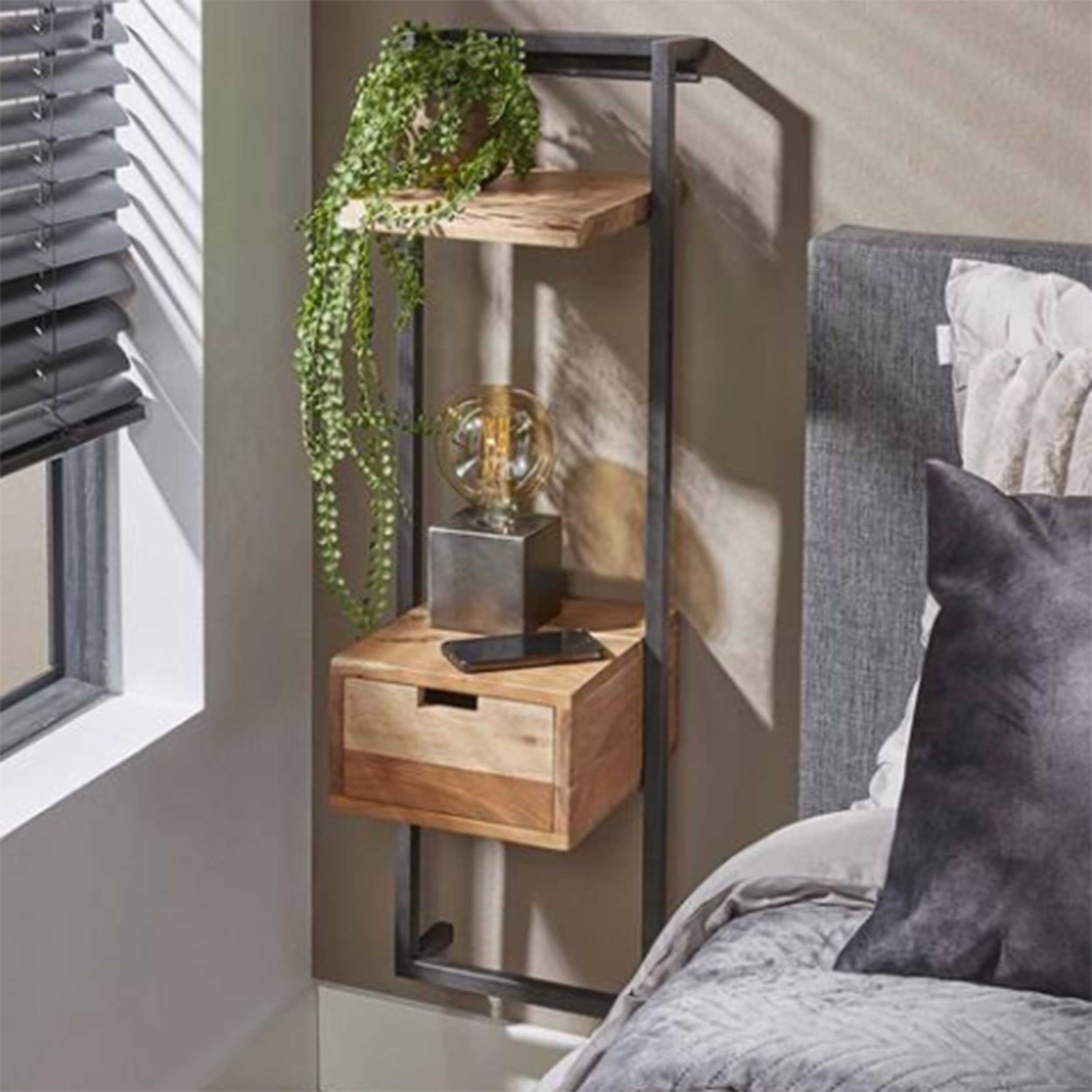 Table de chevet Noano - 30x30x100 cm - Bois d'acacia/noir