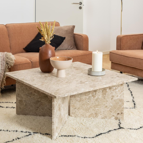 Table basse Vega - 90x90x42 cm - marbre brun