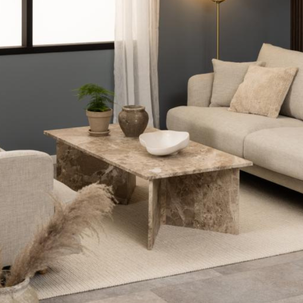 Table basse Vega - 140x70x42 cm - marbre brun