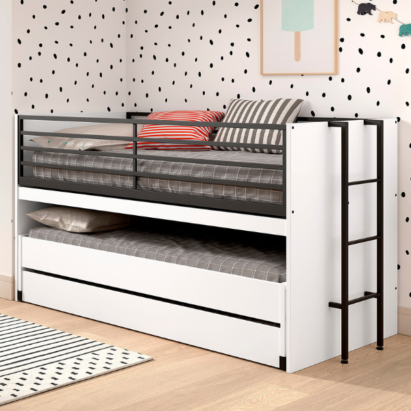 Lit mi-hauteur Sammie 90x200cm avec 2 lits, tiroir de lit et bureau - blanc