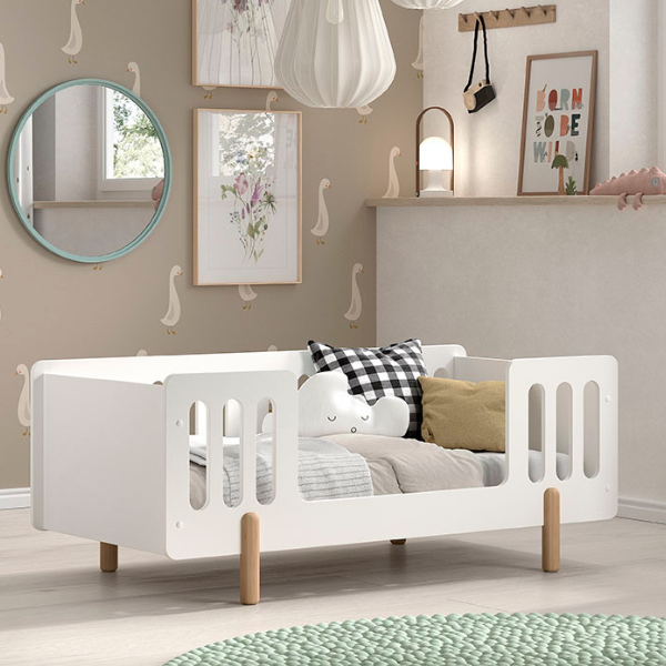 Lit junior Smile 70x140cm - blanc/bois de pin