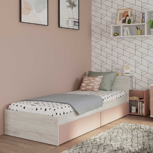 Lit simple Kazim 90x190 cm-pin/rose