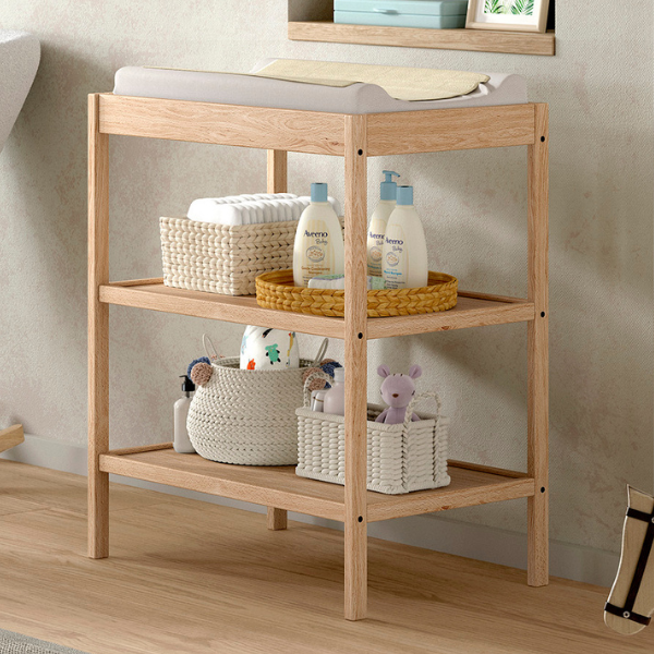 Table à langer Dino avec deux étagères - bois de pin