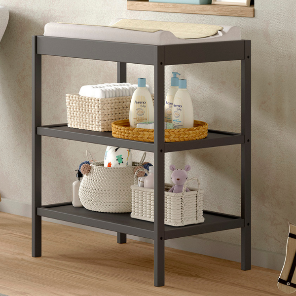 Table à langer Dino avec deux étagères - bois de pin anthracite
