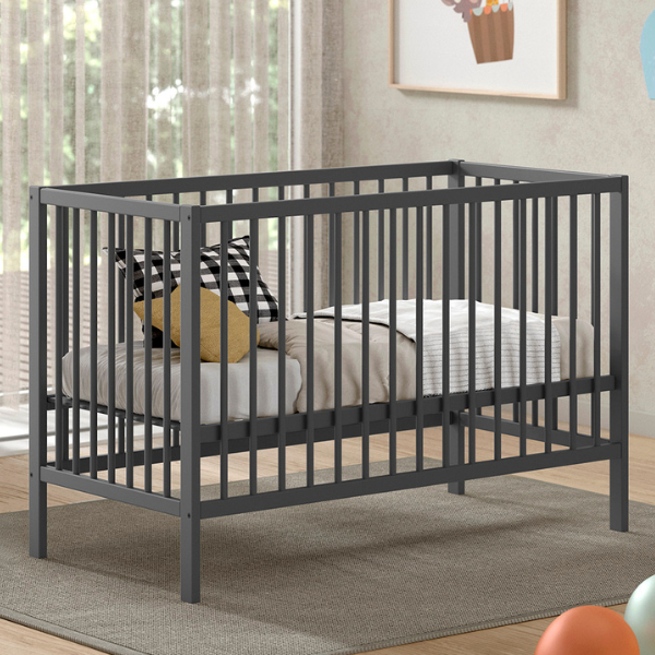 Lit bébé Dino | 60x120cm | réglable | bois de pin anthracite