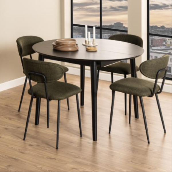 Table de salle à manger ronde Montreux - Placage chêne noir, rallonge - 115/154x75cm