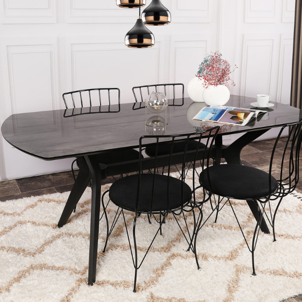 Table de salle à manger Vella | 180 cm de largeur | 100% MDF | Pieds en plastique | Noir