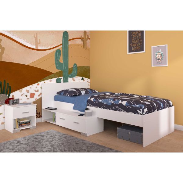 Ensemble de chambre d'enfant Galaxy | Lit simple, Table de chevet | Blanc