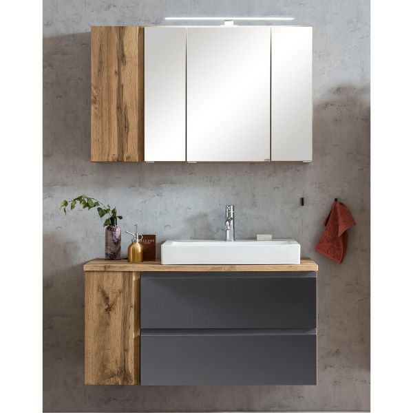 Ensemble de salle de bain Varese | Meuble lavabo et armoire de toilette | Wotan Oak / Grey design