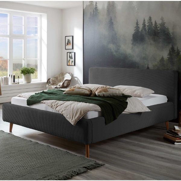 Lit Madras 180x200cm avec espace de rangement velours côtelé - anthracite