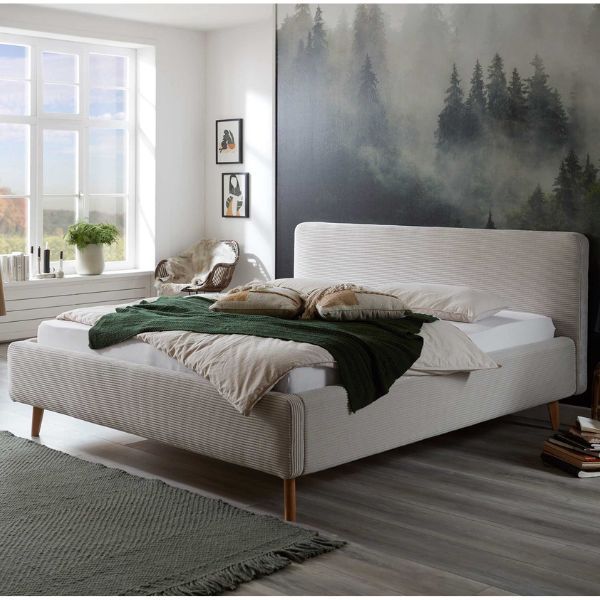 Lit Madras 180x200cm avec espace de rangement velours côtelé - beige