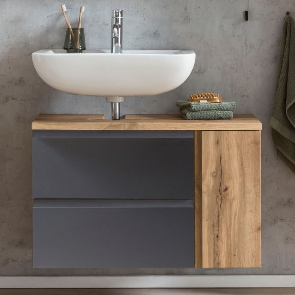 Meuble lavabo Varese | 85 x 35 x 56 cm | Wotan Oak / Grey