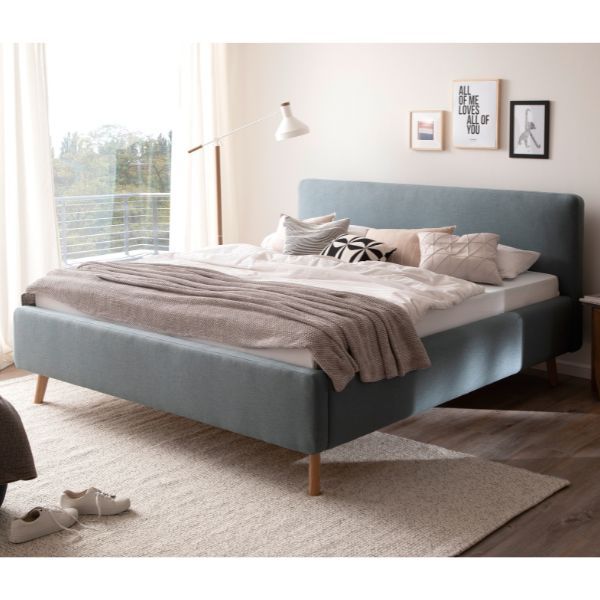 Lit double Tony 160x200cm avec espace de rangement - bleu glacier