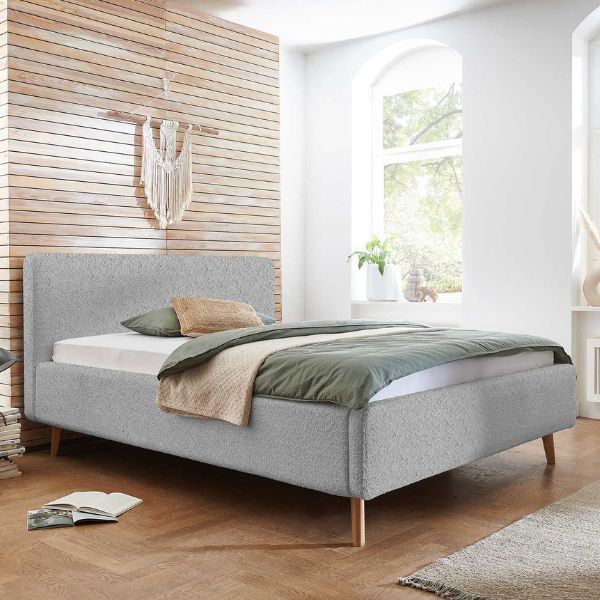 Lit double Dalila 160x200cm tissu teddy avec espace de rangement - gris