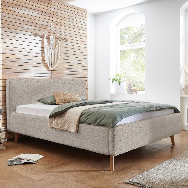 Lit double Dalila 160x200cm tissu teddy avec espace de rangement - beige