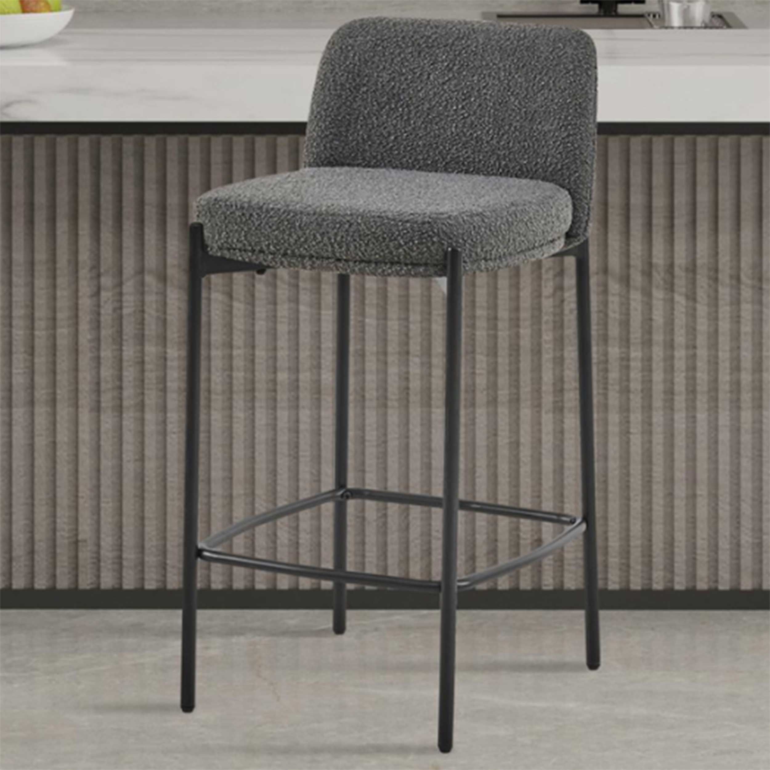 Tabouret de bar 'Ella' en tissu gris | Pieds en métal | H 85 x L 37 x P 42 cm