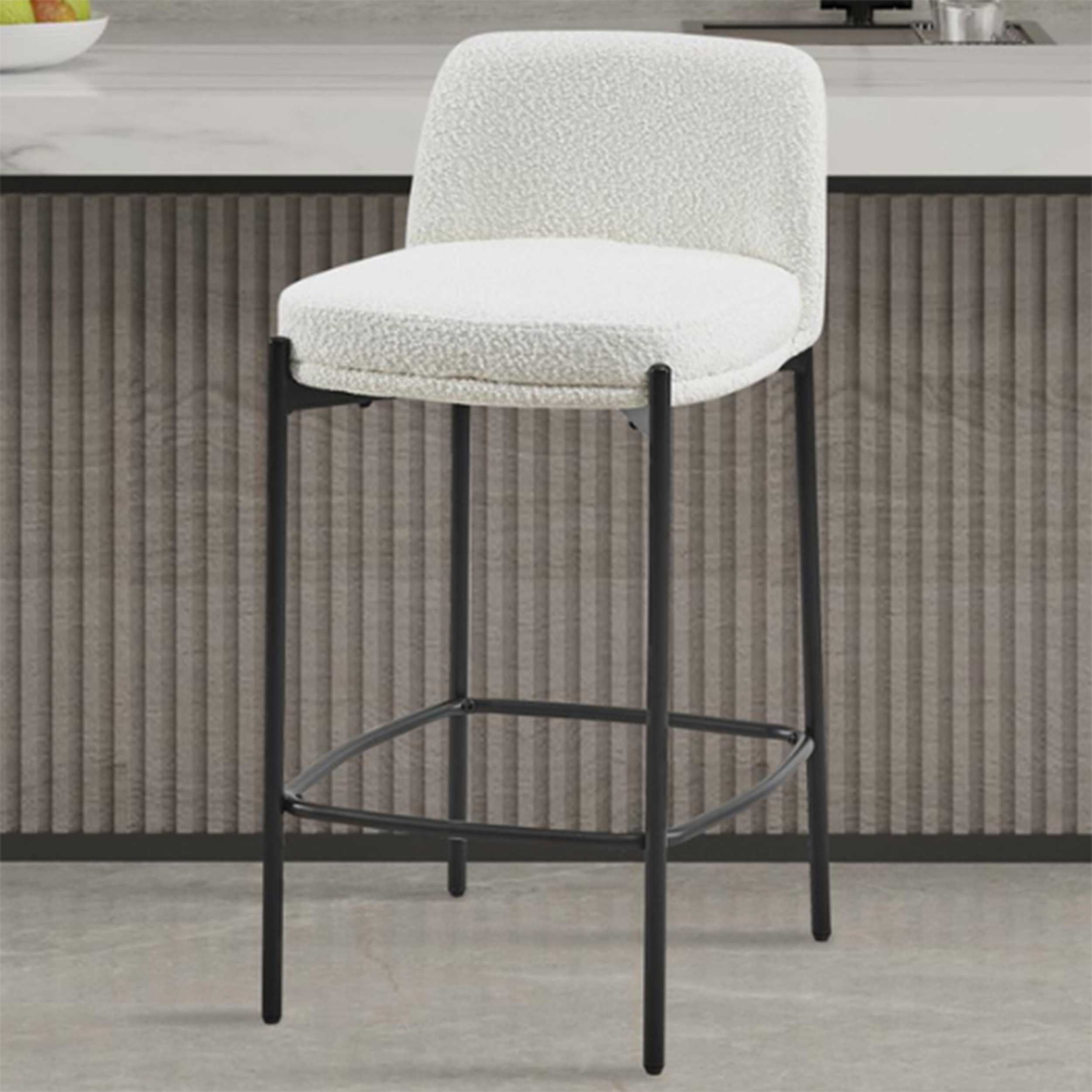Tabouret de bar 'Ella' en tissu blanc | Pieds en métal | H 91 x L 37 x P 42 cm
