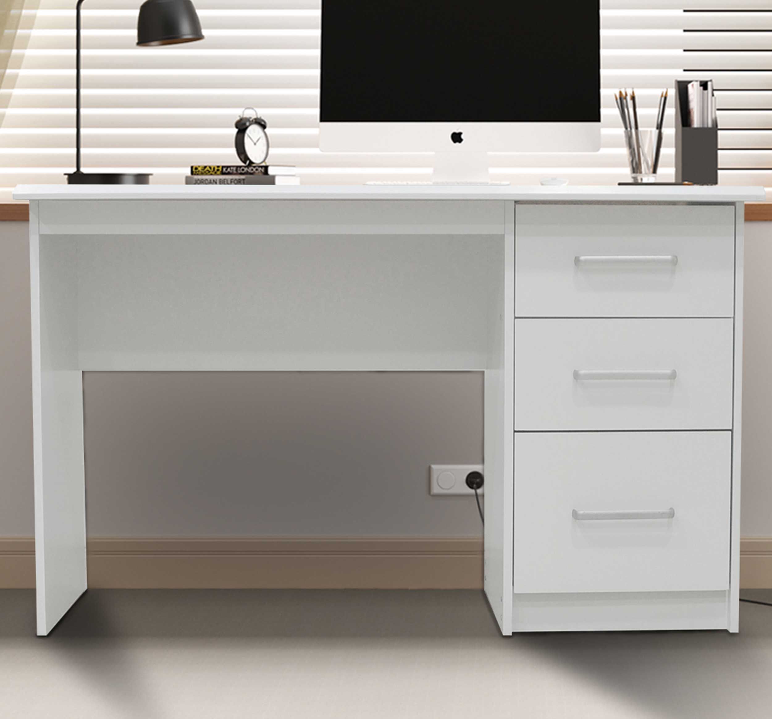 Bureau Mateo 121x60x75cm avec trois tiroirs - blanc