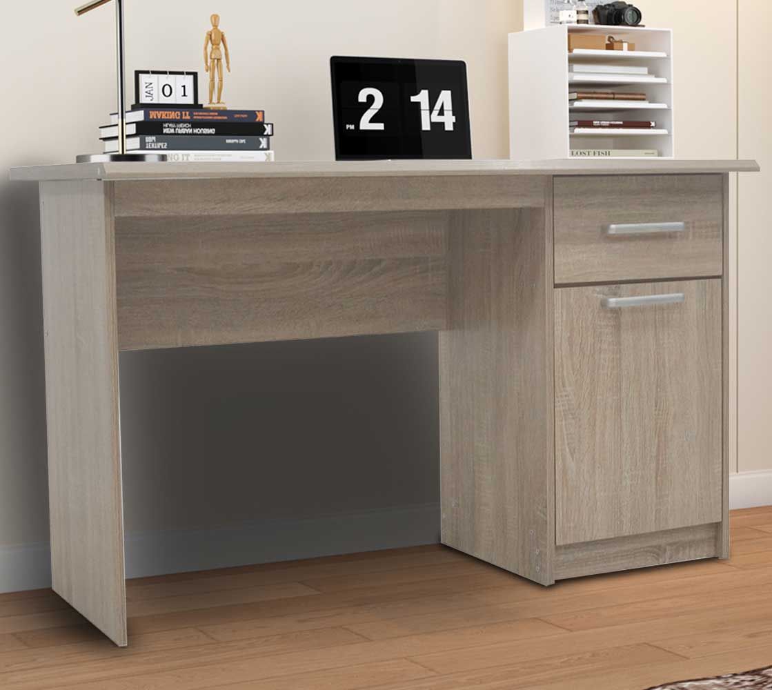 Milou Bureau 1 Tiroir 1 Porte | H 75 x B 121 x D 60 cm | sonoma chêne