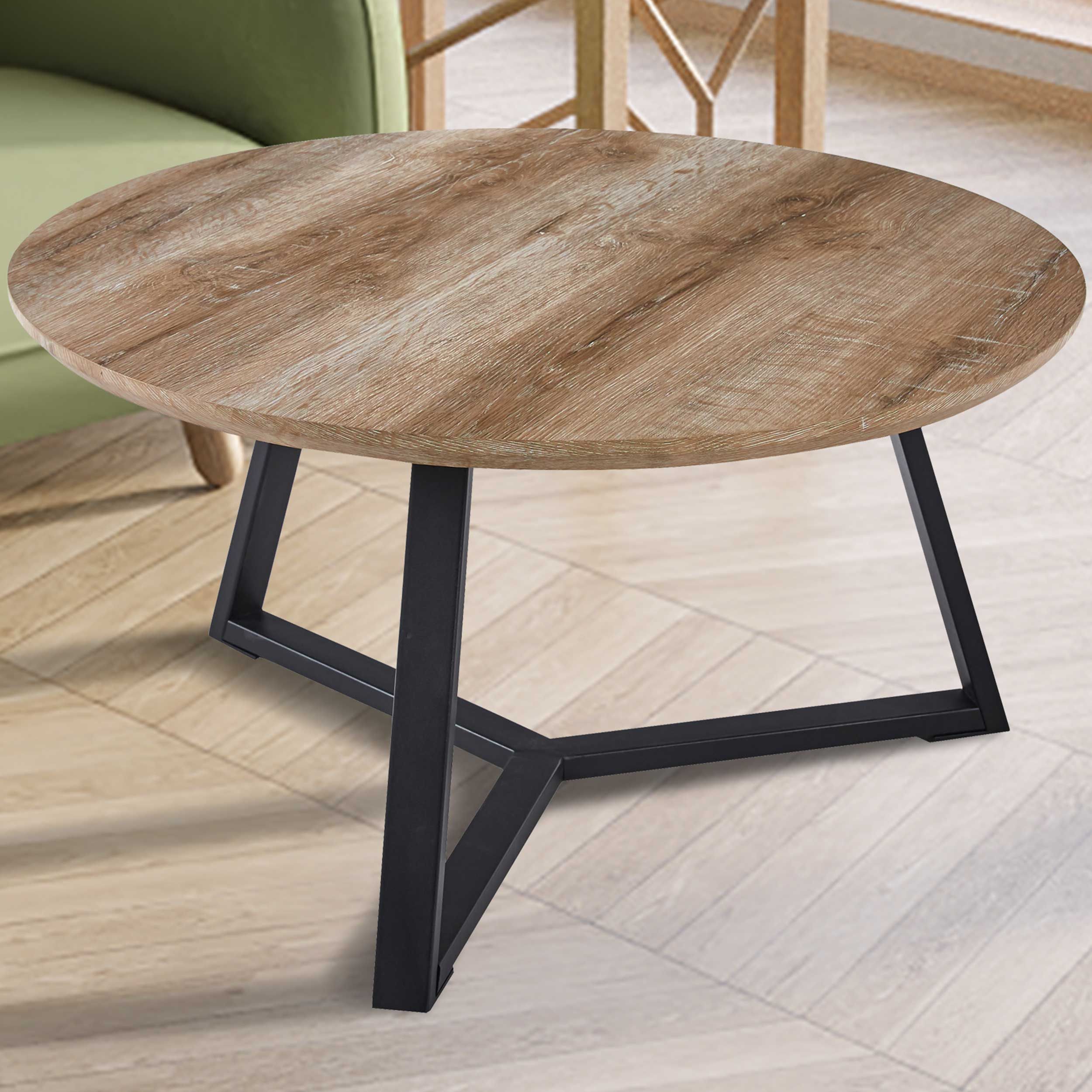 Table basse en chêne ancien décor 'Paso' - H41 x L80 x P80 cm