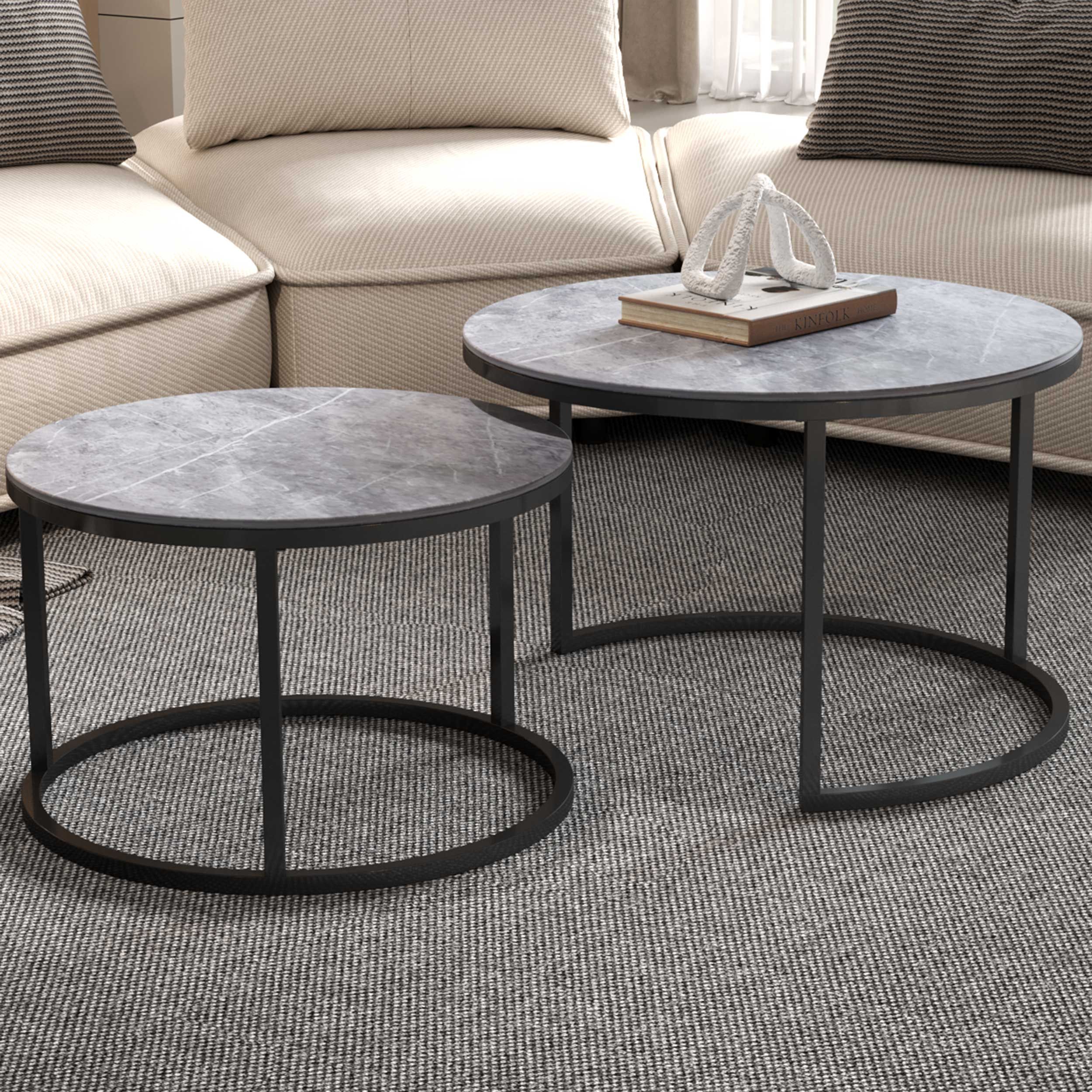 Ensemble de tables basses Boston Ø80 et Ø60cm - marbre gris