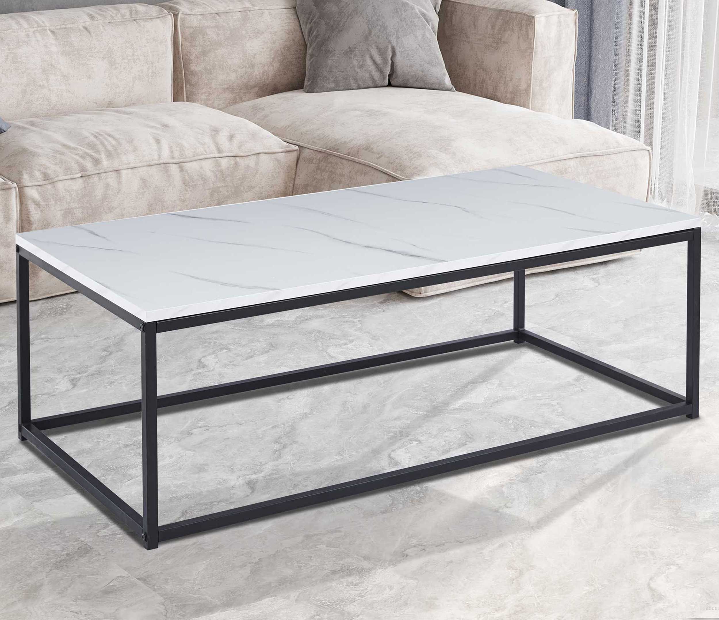 Table basse en décor marbre blanc - Dallas | H-H 40 x L-L 120 x P-P 60 cm