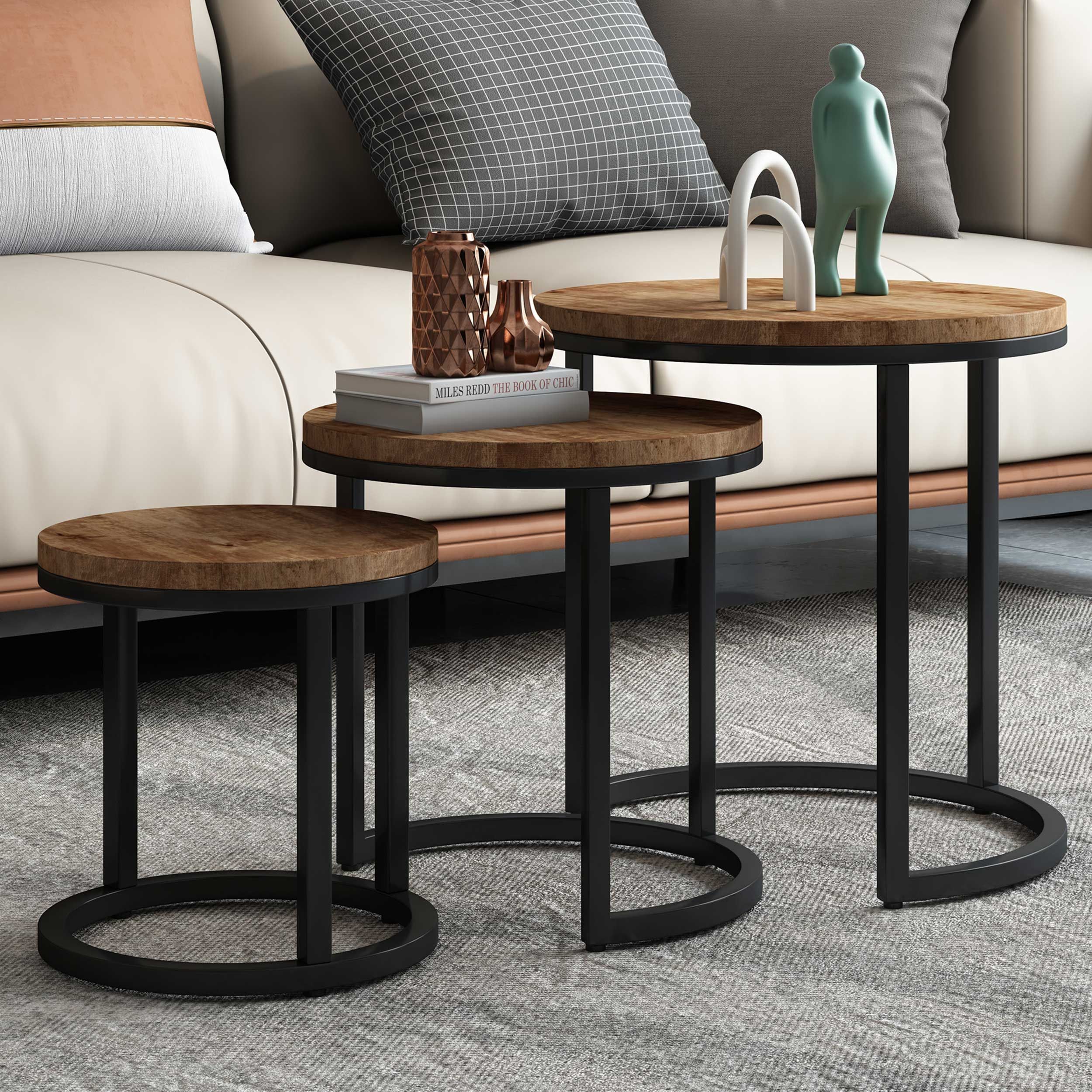 Lot de 3 tables basses Amana Ø45 cm-bois de mango