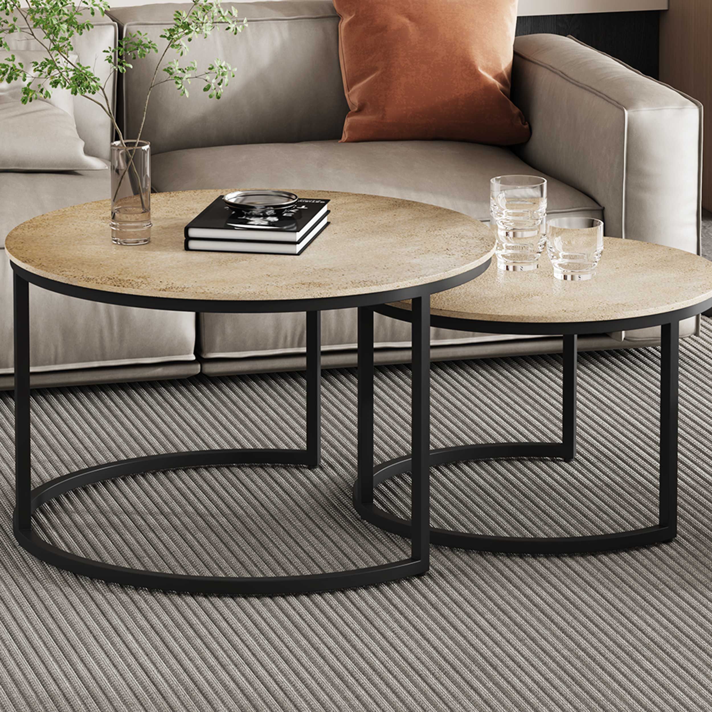 Amira lot de 2 tables basses | Argent antique | Plateau en MDF