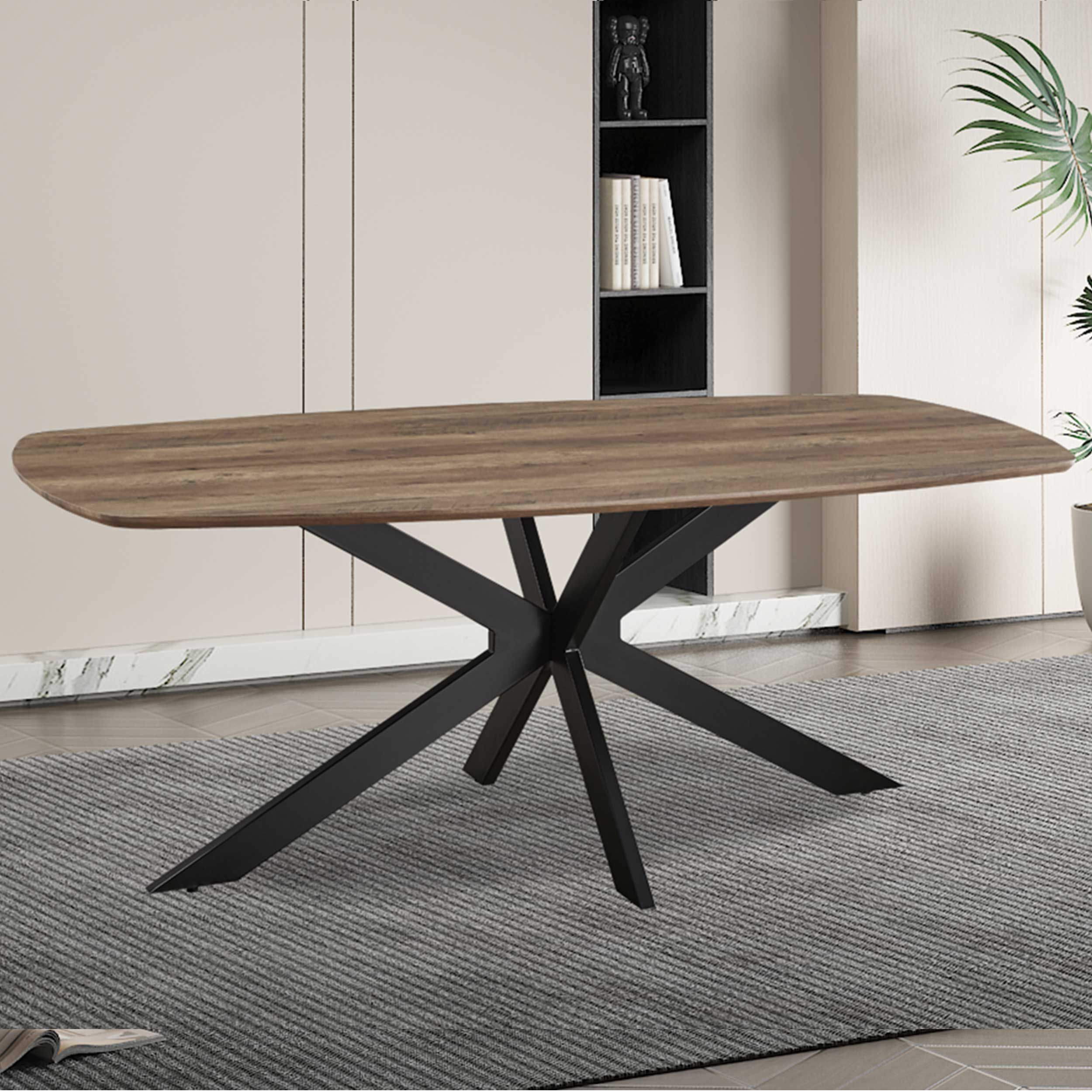 Aziz 200 cm Table ovale danoise avec décor mangue | Pieds en métal, plateau MDF, chant ABS | H76 x L200 x P100 cm - 25mm