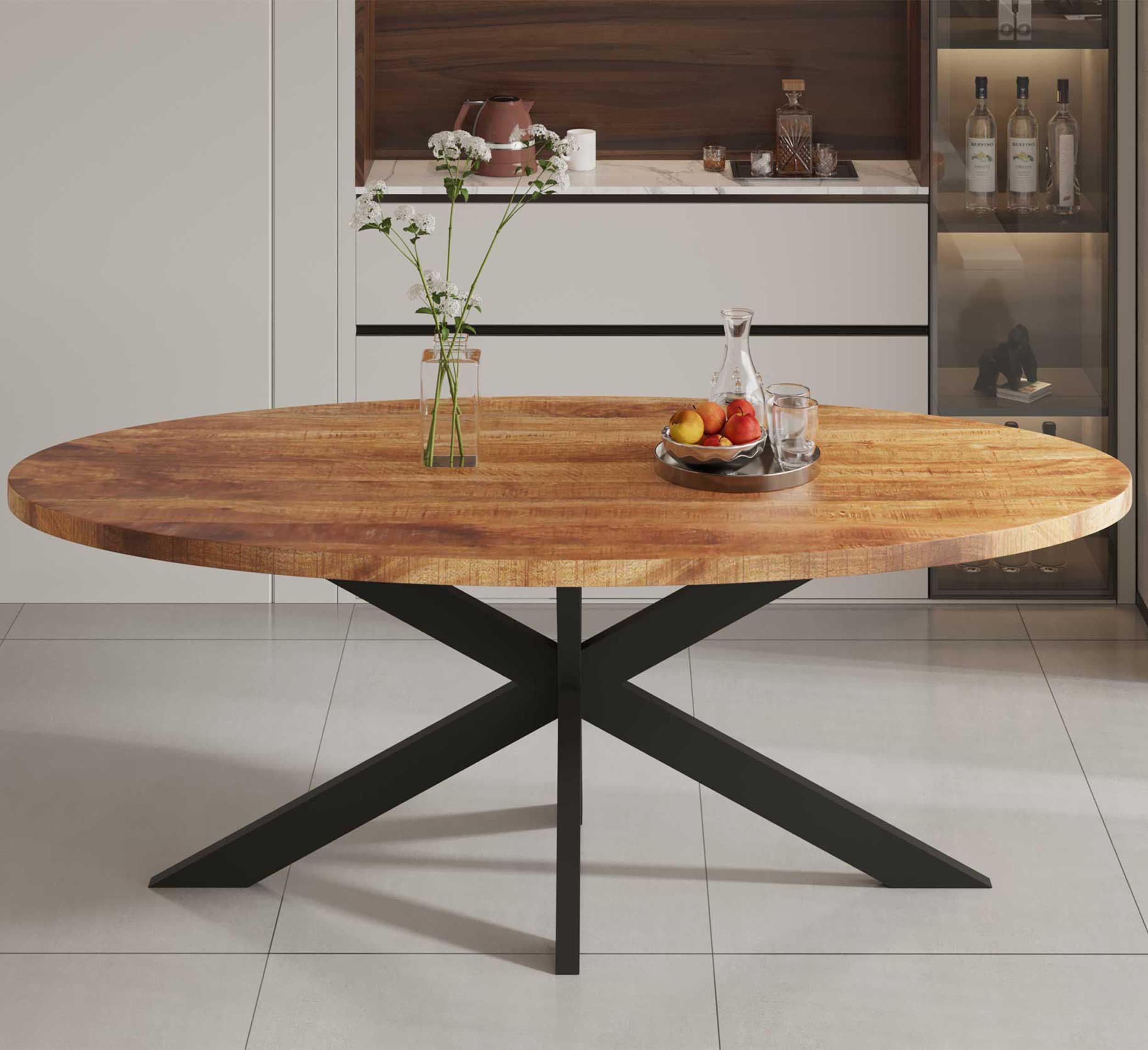 Mango Table ovale en bois Alexa - structure métallique - 200 cm
