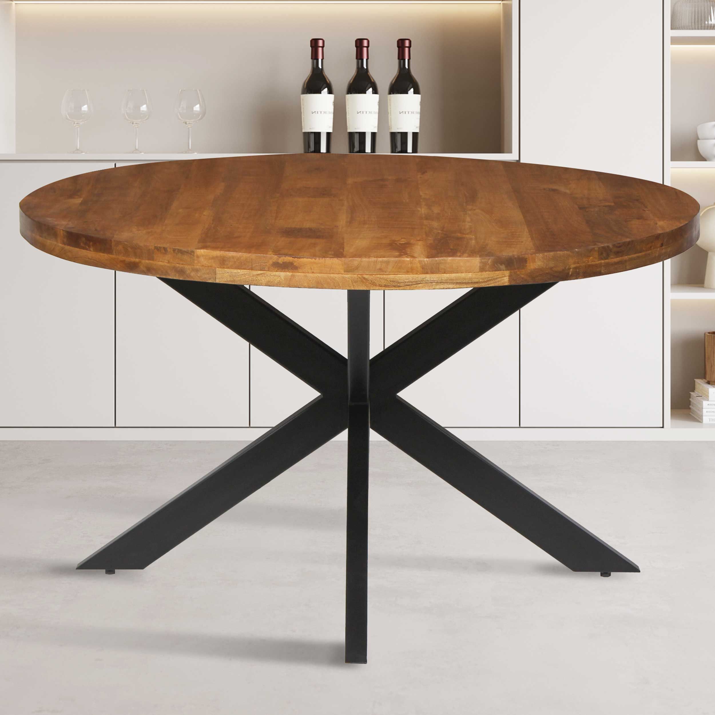 Maria 130cm Table ronde Mango - Structure en métal, plateau en bois exotique