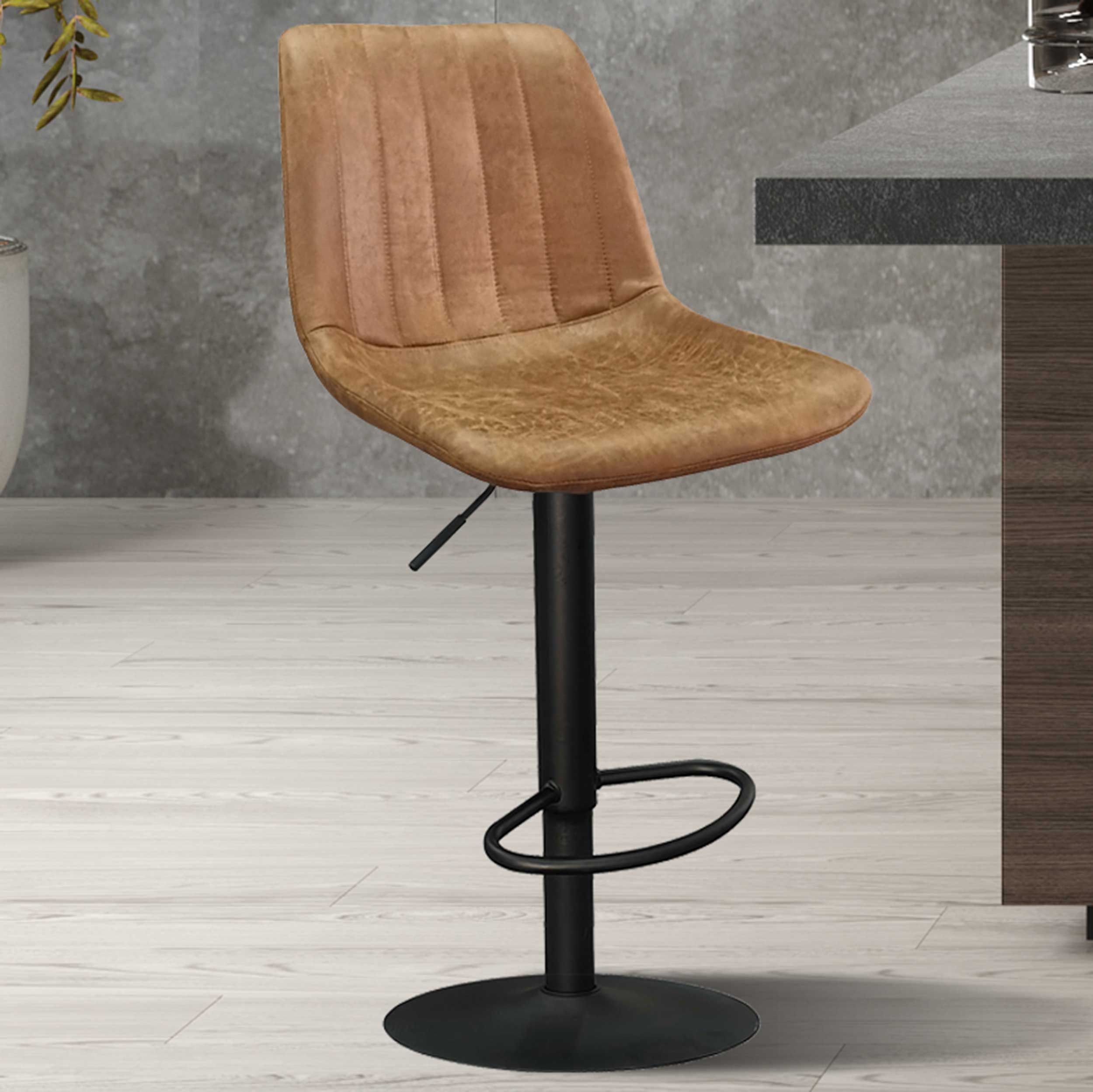 Tabouret avec motif à rayures Madeira-cognac